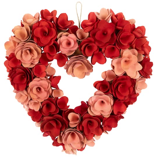 15" Red & Pink Wooden Floral Artificial Valentine's Day Wreath By Northlight | Michaels®